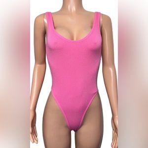 Barbie Pink Ribbed Bodysuit Nwts Casual 80’s Party Top Gym Yoga Glam Nwt Costume